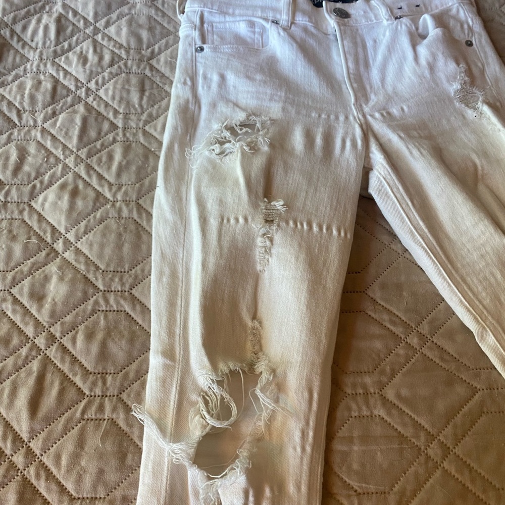 EXPRESS Distressed Ankle Legging High Rise Jeans